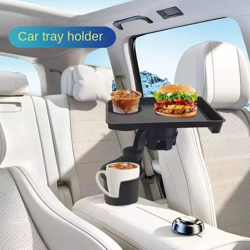 Car Cup Holder Expander Multi-Function Drink Holder with Food Table 360-Degree Adjustable Base Tray for Snack