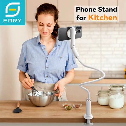 Eary Gooseneck Phone Stand Holder For Bed Kitchen Magnetic Kickstand Adjustable Long Arm Flexible Lazy Bracket For 4-7In Devices