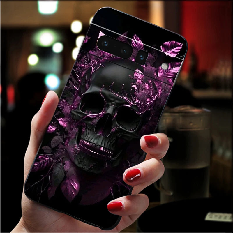 Skull Flower Art Phone Case For Google Pixel 10 9 Pro XL 9A 8 7 6 Pro Pixel 8A 7A 6A Pixel 8 7 6 5
