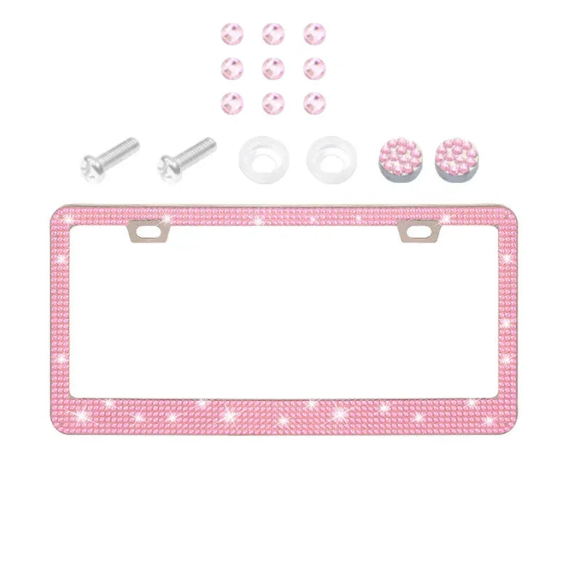 NEW Bling Crystal Car License Plate Frame Women Rhinestone License Plate Frame Cover Holder Car Accessories with Screw 31*16cm