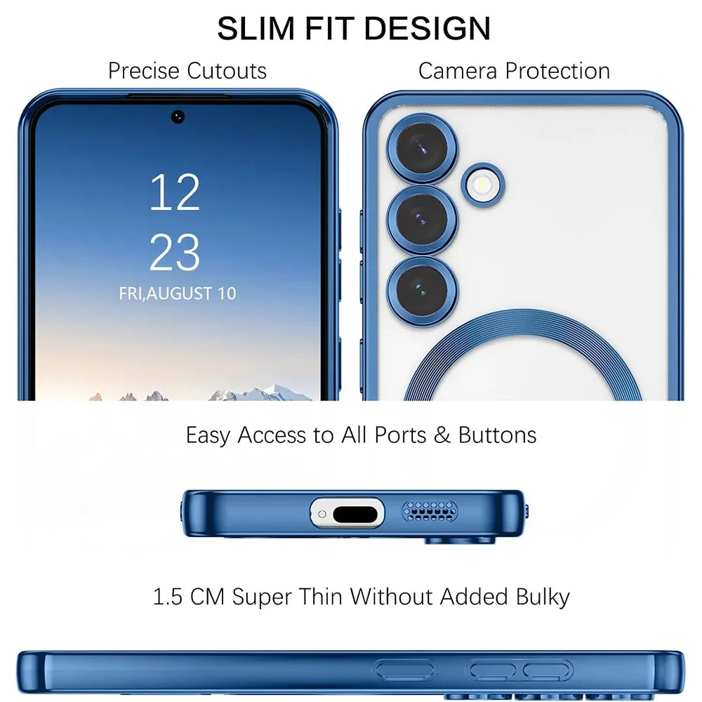 Luxury Magnetic For Magsafe Case For Samsung Galaxy S26 S25 Edge S24 FE S23 S21 Plus Ultra Plating Silicone Cover Clear Soft