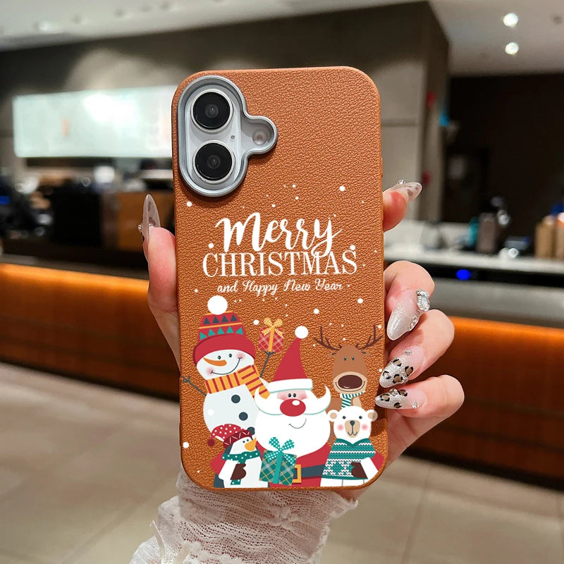 Merry Christmas Magnetic Leather Case For iPhone 16 15 Pro Max 14 Plus 13 12 11 Pro For MagSafe Wireless Charging Soft TPU Cover