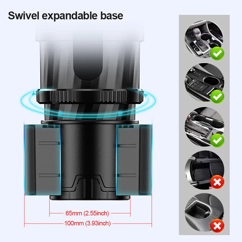SEAMETAL 2 IN 1 Car Cup Holder Expander Adapter Base Vehicle Drinking Bottle Phone Organizer for Auto Car Styling Accessories