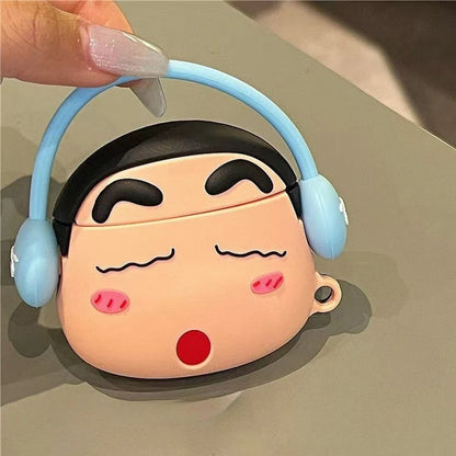 Kawaii Crayon Shin-Chan Case for Apple AirPods 1 2 3 Airpod Pro 3D Key Chain Wireless Earphone Bluetooth Headset Silicone Cover