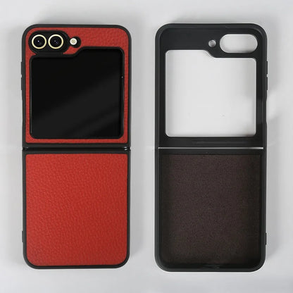 Luxury Genuine Leather Case For Samsung Galaxy Z Flip6 Cases for galaxy Z Flip 6 phone Cover Litchi Pattern Cowhide Coque Shell