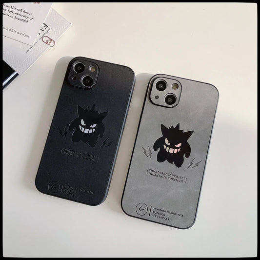 Japan Anime Pocket Monsters Pokémon Gengar Leather Laser Phone Case For iPhone 16 15 14 13 12 11 Pro Max Shockproof Hard Cover
