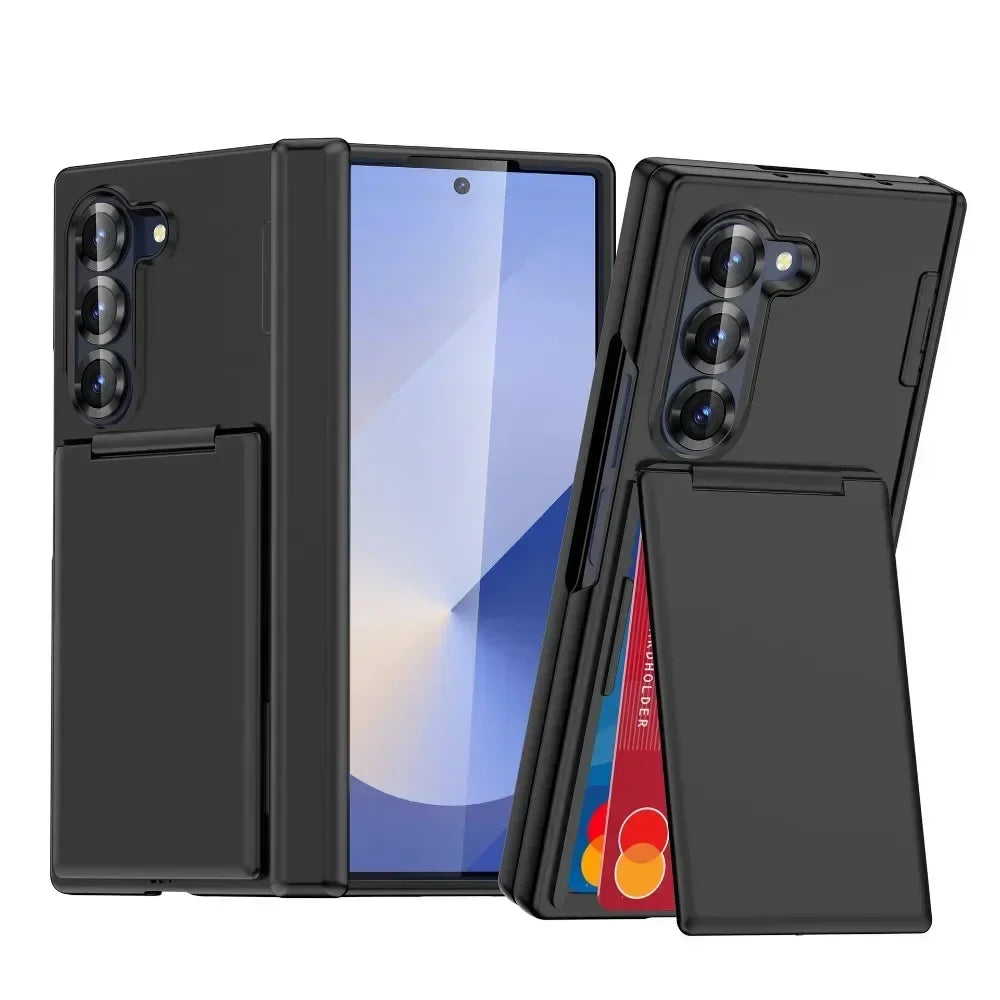 Kickstand Folding Bracket Flip Card Slot Holder Phone Case For Samsung Galaxy Z Fold 7 6 5 Fold7 Fold6 Fold5 5G Matte Cover