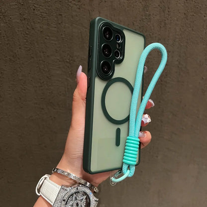 New Matte Translucent With Lanyard Shockproof Magnetic Cover for Samsung Galaxy S25 Edge S24 S23 Ultra Plus S24FE Magsafe Case