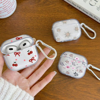 Cute Cherry Bow Pattern Earphone Case For AirPods 1/2/3/4 Transparent Protective Case For Airpods Pro3/Pro2/Pro Headphone Cover