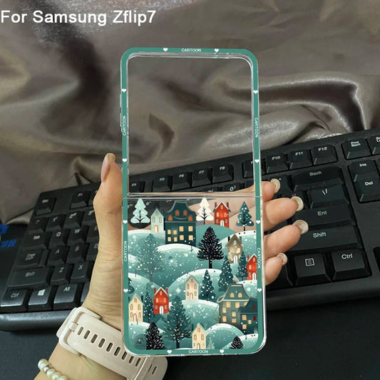Winter Snow Merry Christmas Tree Phone Case For Samsung Galaxy Z Flip 7 Clear Hard Folding Cover For Samsung Galaxy Z Flip7 Bag