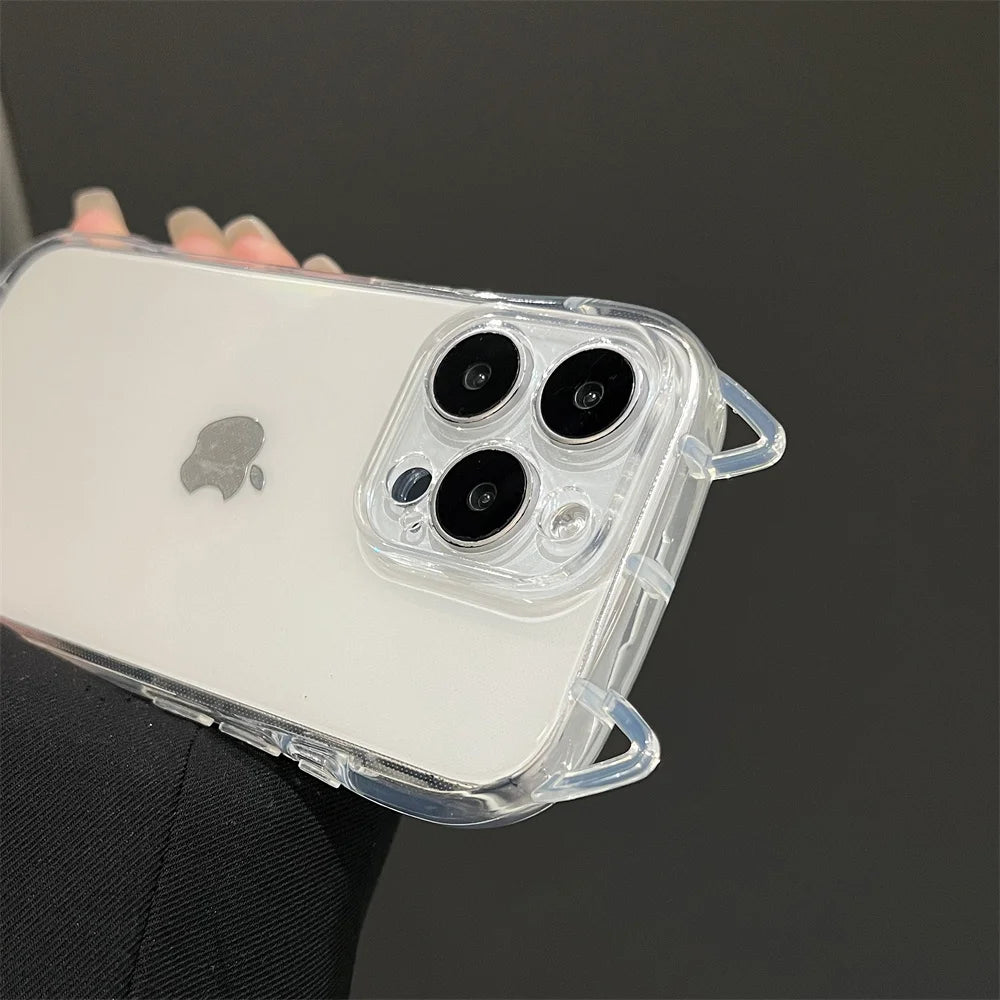 Fashion Clear 3D Cute Cat Ears Phone Case For iPhone 16 15 14 13 12 11 16 Pro Max 7 8 Plus X XR XS MAX Shockproof Soft TPU Cover