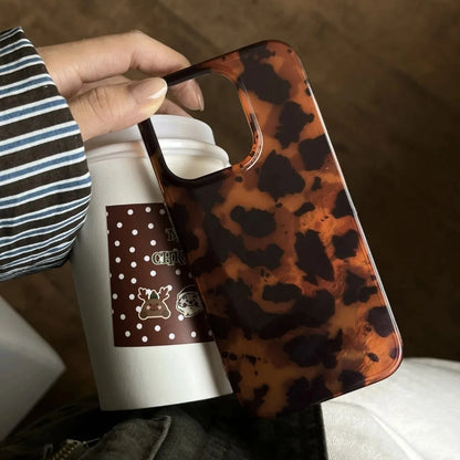 Retro Amber Texture Laser Phone Case For iPhone 16 Pro Max 15 14 13 12 11 XS X XR 7 8 Plus Stylish Leopard Print Back Soft Cover