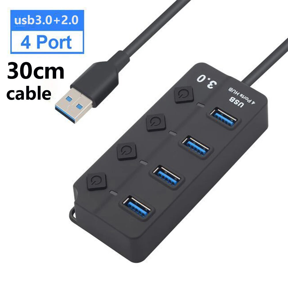 USB Hub 3.0 Multiprise USB High Speed Splitter 7 Port 5Gbps Hub Power Adapter with Switch Long Cable with Multiple Expander Hub