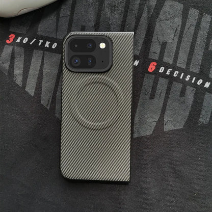 Magnetic Case for Google Pixel 10 9 Pro Fold Leather Carbon Fiber Texture Cover for Mag-safe Wireless Chagre Shell Phone Fundas