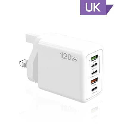 120W Fast Charger USB C Multi Ports PD Quick Charge 3.0 Wall Phone Adapter for iPhone Samsung Huawei Xiaomi Devices