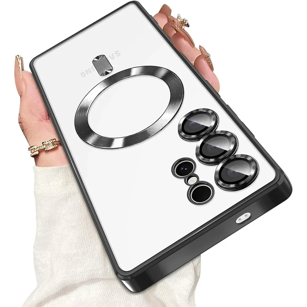 Luxury Magnetic For Magsafe Case For Samsung Galaxy S26 S25 Edge S24 FE S23 S21 Plus Ultra Plating Silicone Cover Clear Soft