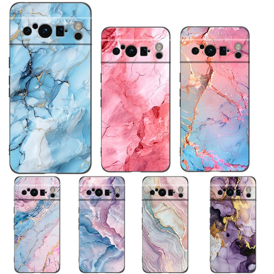 Marble Phone Case For Google pixel 9 8 7 6 Pro 8A 6A 7A 5G Silicone Shockproof Black Cover Fundas