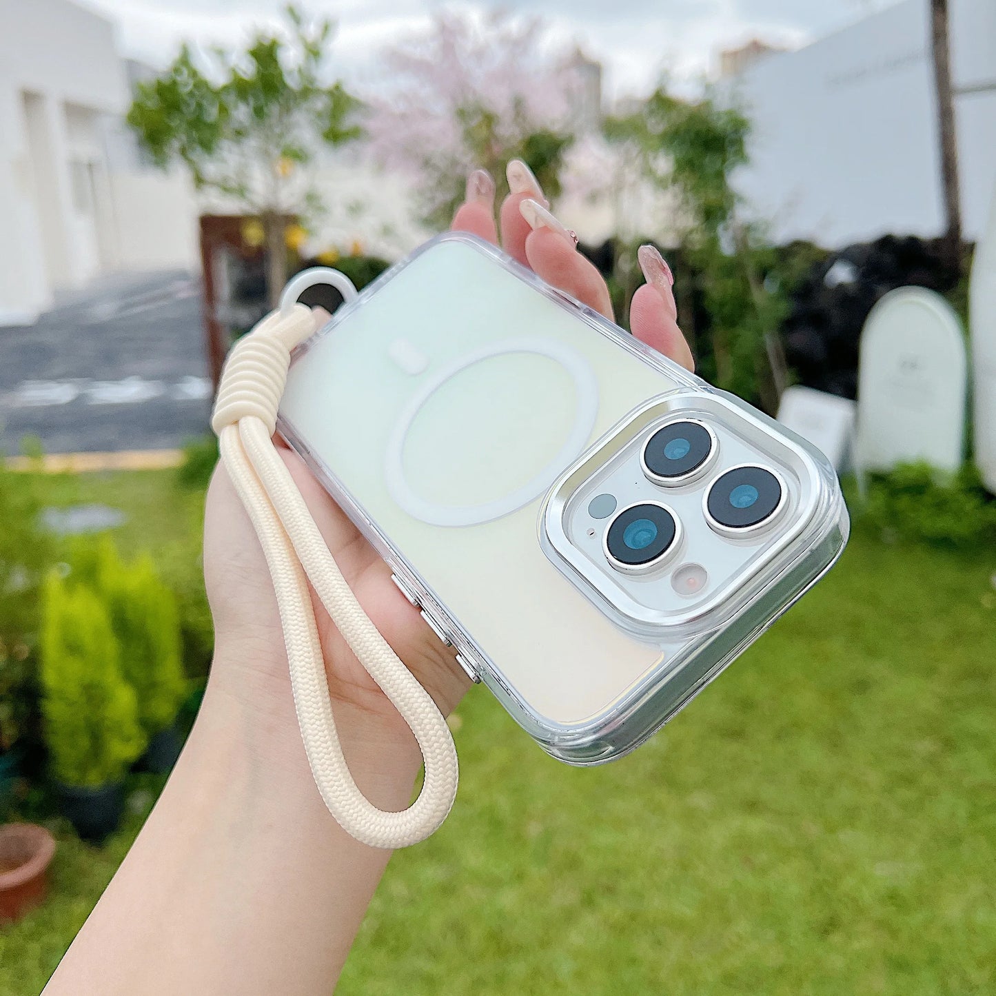 Fashion Laser Gradient Magnetic Lanyard Shockproof Case for iPhone 17 Air 16 15 14 13 11 12 Pro Max Plus E For Magsafe Cover