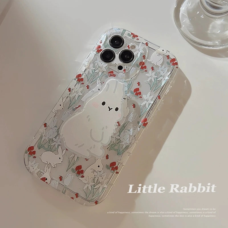 Phone Case For Samsung Note 20 Ultra 10 Plus S22 S23 S21 S20 FE S24 Ultra M13 M23 M53 M33 A50 A30S Cute Rabbit Grip Holder Cover