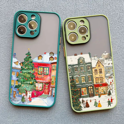 Ins Cartoon Christmas Style Phone Case For iPhone 17 16 Pro Max 15 14 13 12 11 Pro Max XR XS X 16 Plus Streetscape Phone Covers