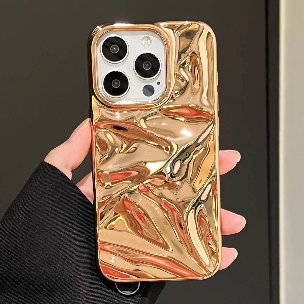 Luxury Electroplate Silvery 3D Wrinkle Phone Case For iphone 16 15 14 13 11 12 Pro Max Purple Water Ripple Shockproof Soft Cover