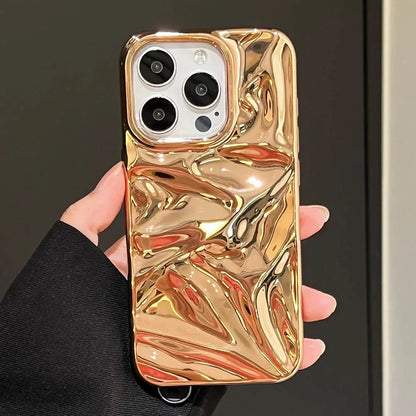 Luxury Electroplate Silvery 3D Wrinkle Phone Case For iphone 16 15 14 13 11 12 Pro Max Purple Water Ripple Shockproof Soft Cover