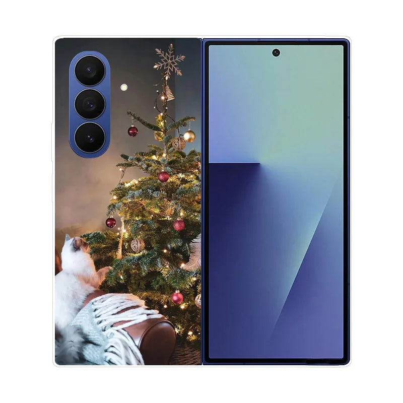 Christmas Painted Phone Case For Samsung Galaxy Z Fold 7 6 5 4 3 2 Fold7 Fold6 Fold5 Fold4 Transparent Hard PC Protect Cover