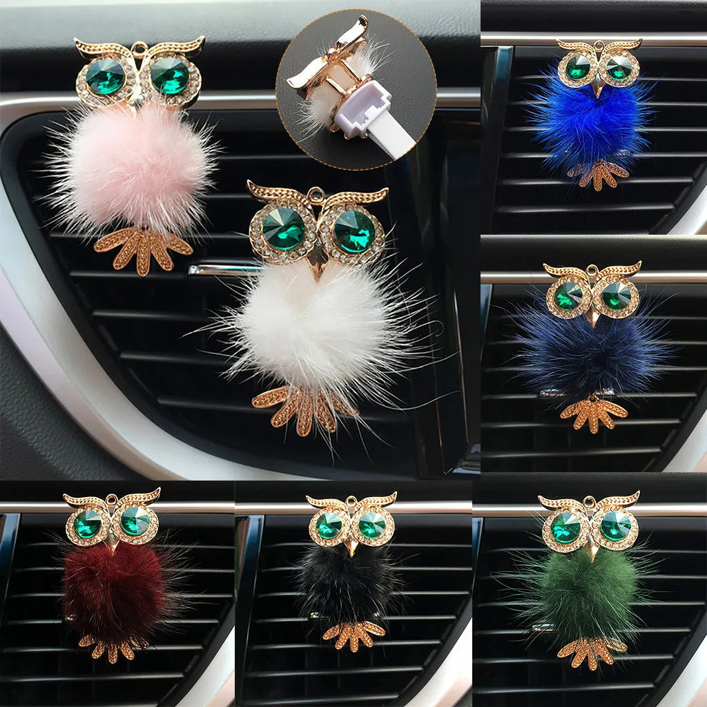 Diamond Fur Owl Car Air Freshener Auto Outlet Perfume Clip Scent Aroma Car Diffuser Bling Car Accessories Interior Decor Gifts