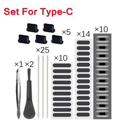 Universal Dust Plug Mobile Phone Speaker Anti Dust Mesh Sticker for iPhone Samsung Mi Charge Port Protector Cleaning Brush Set - covers4phones