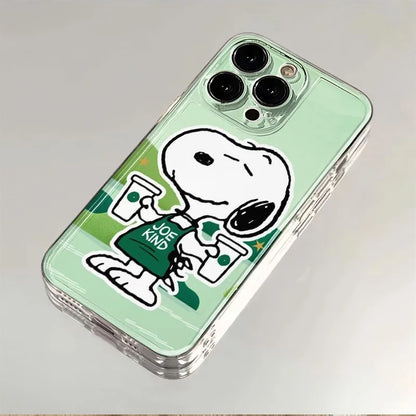 Funny Cartoon Cute Snoopy coffee Clear TPU Phone Case For iPhone 11 12 13 14 15 16 Pro Max 16 Plus Lovely Snoopy Anti-Fall Cover