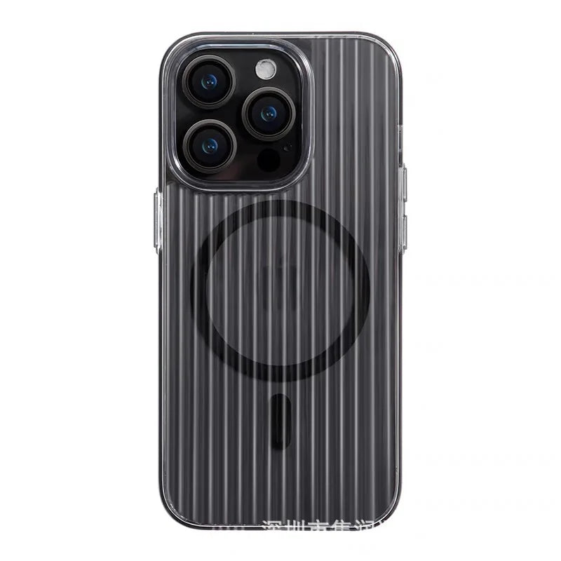 Phone Case with Corrugated Pattern Magsafe Magnetic Supoort Wireless Charge  for IPhone16 15 14 13 12 17 Non-slip Bumper Hard PC