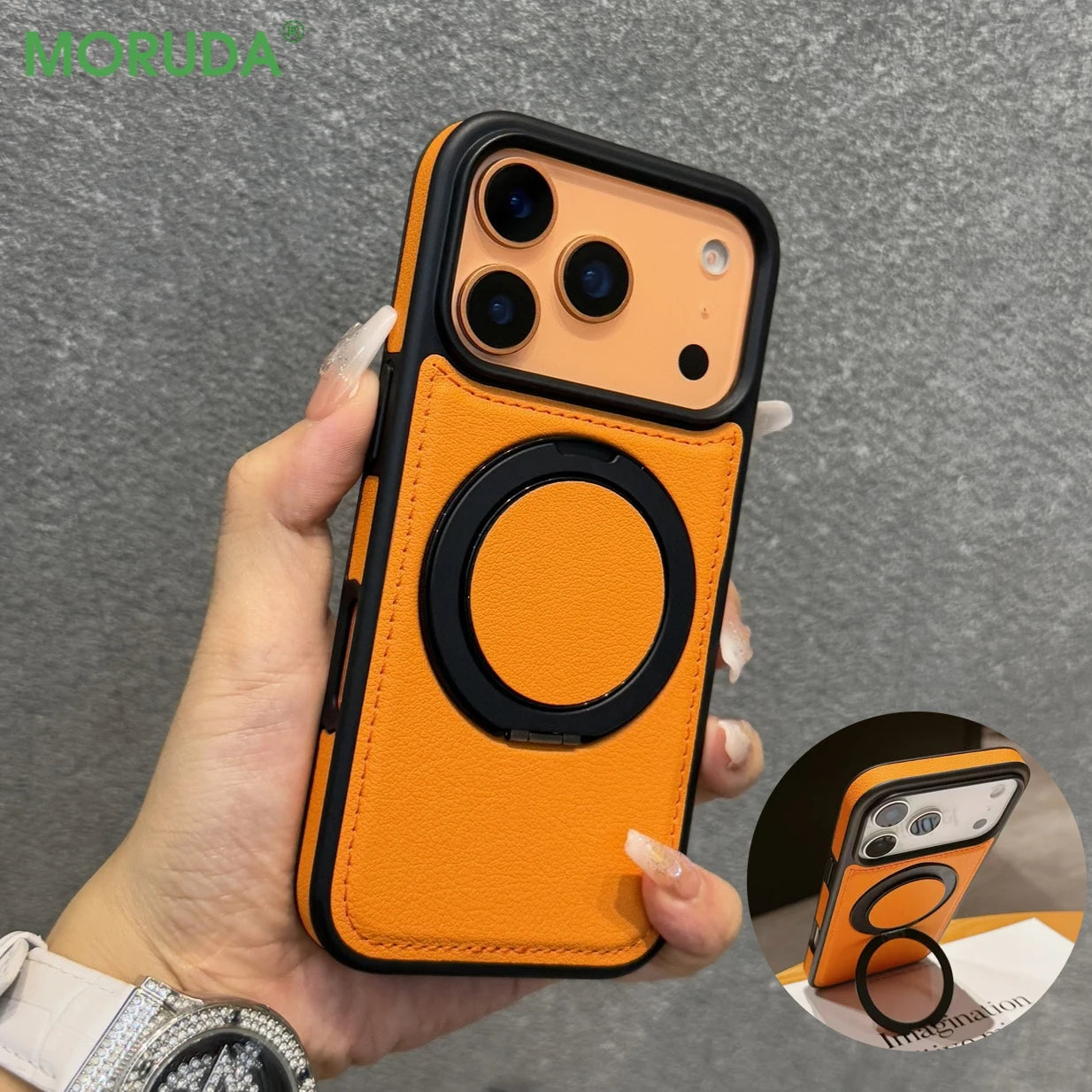 17 ProMax Wax PU Leather Magnetic Charging Phone Case For iPhone 14 15 16 Plus 17 Air 11 12 13 Pro Max 360° Rotating Stand Cover