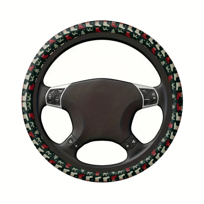 1pc Car Steering Wheel Cover with Red and White Christmas Stocking, White Reindeer and Snowflake Pattern Print One Size