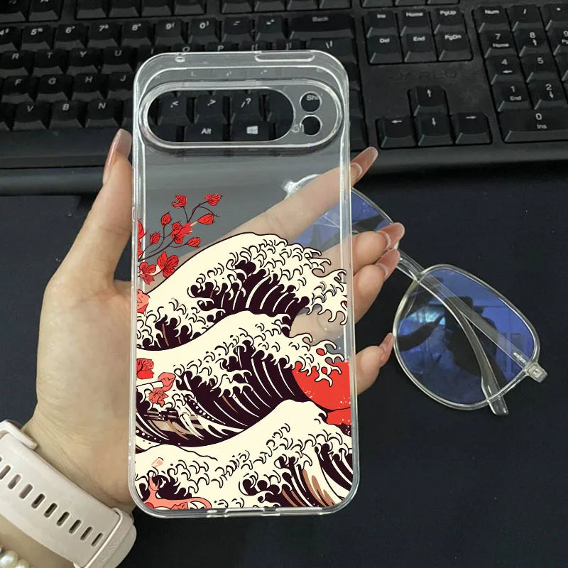 Japan The Great Wave Of Kanagawa Phone Case For Google Pixel 9 Pro XL 10 8A 8 7 Pro 8 7 6A 5G Anime Scenery Clear Soft Cover Bag
