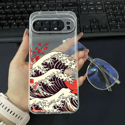 Japan The Great Wave Of Kanagawa Phone Case For Google Pixel 9 Pro XL 10 8A 8 7 Pro 8 7 6A 5G Anime Scenery Clear Soft Cover Bag