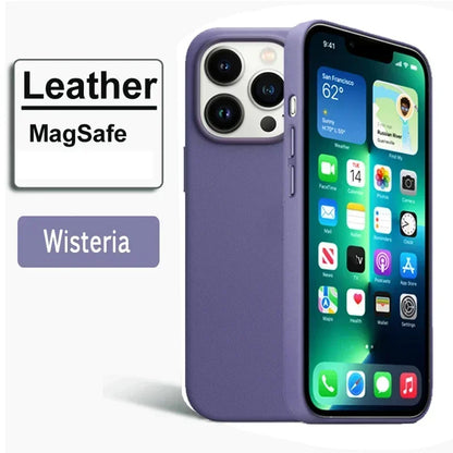 Luxury MagSafe Case for Apple iPhone 16 Pro Max 13 12 14 15 Plus PU Leather Official Style MacSafe Magnetic i Phone Cover Etui