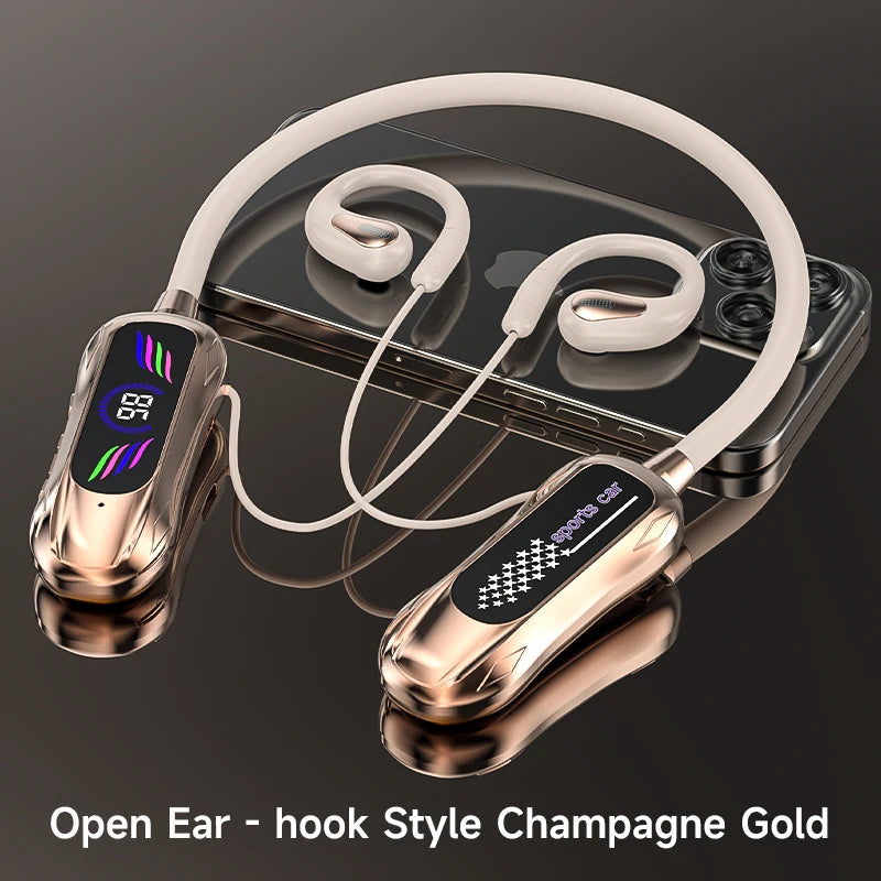NEW Sports Car Shape Surround Sound Neckband Open-ear LED Display Headsets Wireless Bluetooth Headphones Sports Gaming Earphones