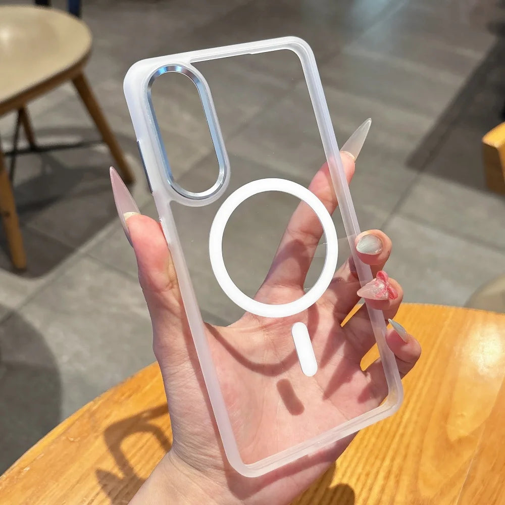 Original For Magsafe Magnetic Case For Samsung Galaxy S25Edge S25 S24 S23 Plus Ultra Wireless Charge Shockproof Acrylic Cover