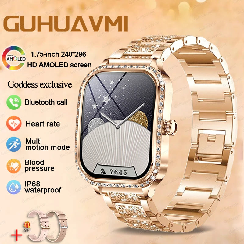 2025 Fashion Smart Watch Women AMOLED Curved Screen IP68 Waterproof Health Call Smartwatch Watch Ladies Fashion Gift