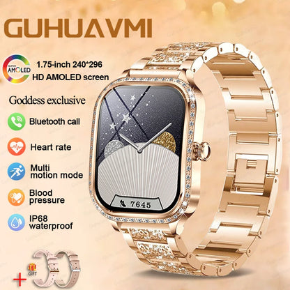 2025 Fashion Smart Watch Women AMOLED Curved Screen IP68 Waterproof Health Call Smartwatch Watch Ladies Fashion Gift