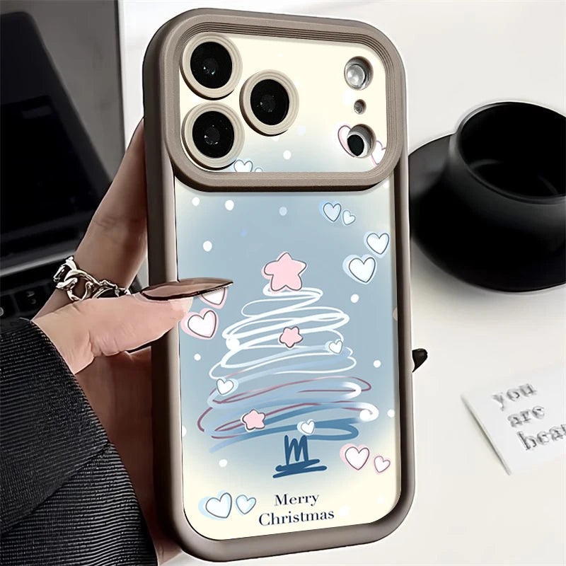Blue Christmas Tree Phone Case For iPhone 17 16 15 14 13 12 Pro Max 16 17 Pro 11 16e 17 Air Shockproof Soft TPU Silicone Cover