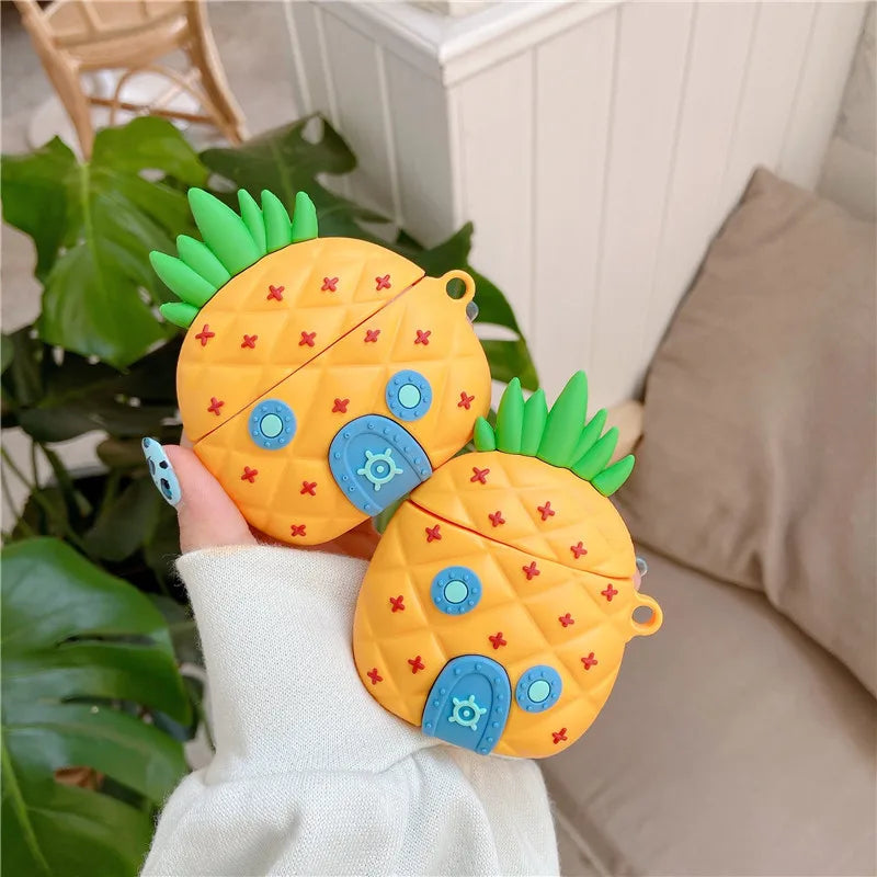 Pineapple Wooden Man Cute Cartoon Silicone Case For Apple Airpods 3 2 1 Pro With Keychain Case Wireless Charging Soft Cover Box