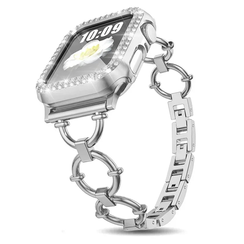 Metal Chain Strap for Apple Watch Series 9 8 7 6 SE 5 3 45/44/42/41mm Fashion Round Loop Bracelet IWatch Ultra 2 49mm 40mm 38mm