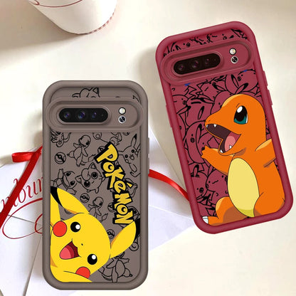 P-Pokemones Cute Anime For Google Pixel 9 8A 8 7 7A Pro XL 5G Eye Ladder Phone Case Soft TPU Shockproof Cover
