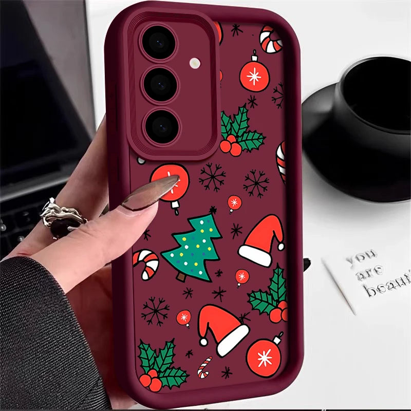 New Year Christmas Hat Case For Samsung Galaxy A55 A15 A14 A34 A35 A54 A52 A53 5G S24 Ultra FE S23 Plus Soft TPU Silicone Cover
