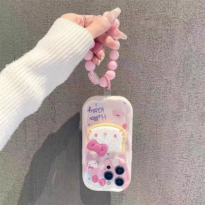 Kuromi Hello Kitty Bracket Bracelet Phone Case For IPhone 16 15 Pro Max 14 11 12 13 Mini XR 8 7 Plus X XS SE Sanrio Cute Cartoon