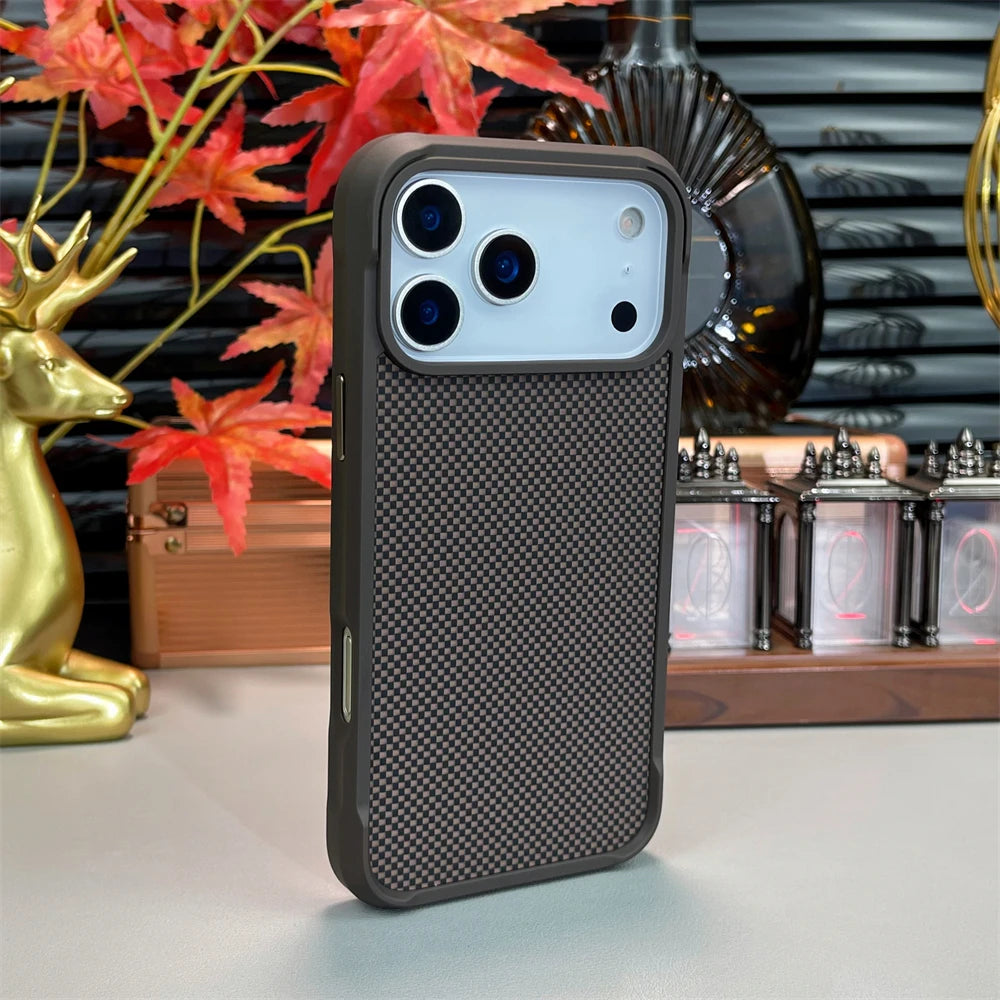 Armor Built-in Magnetic Carbon Fiber Matte Case for iPhone 17 Air 16 15 14 Pro Max for Magsafe Shockproof Bumper Frosted Cover