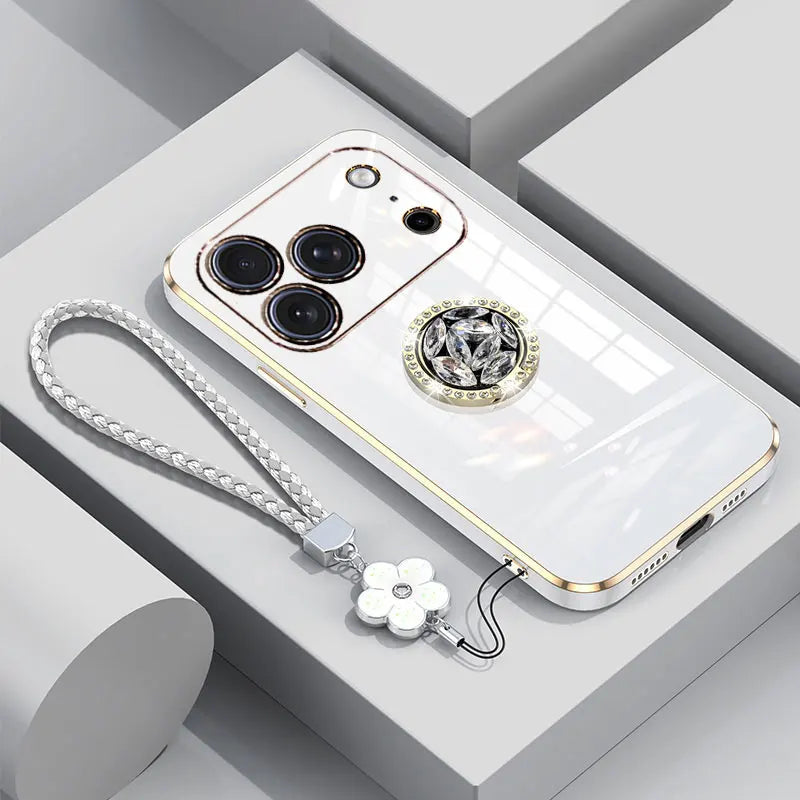 iphone17pro Case Luxury with Holder,Diamond Ring Case For iphone 17 Pro Max Air Shockproof Case iphone17 Cover with Lanyard