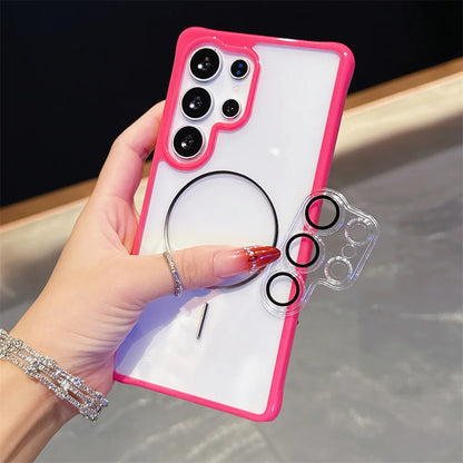 Shockproof Clear Magnetic Phone Case for Magsafe Lens Film For Samsung Galaxy S25 Edge S24 Ultra Plus S23 FE A56 A36 A35 A17 A16