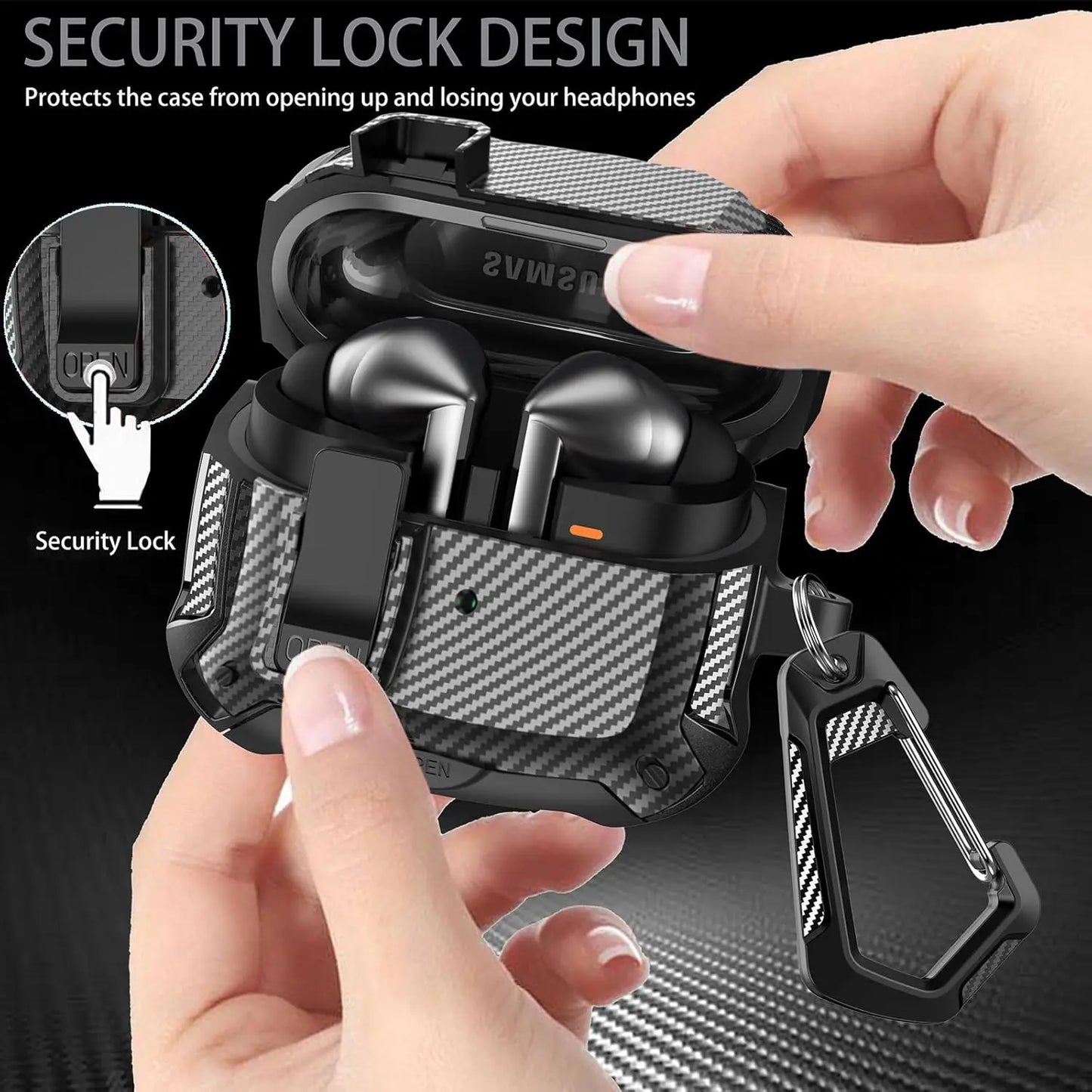 for Samsung Galaxy Buds 3 Pro Case with Secure Lock Carbon Fiber Protective Phone Holder Design Case for Samsung Galaxy Buds 3